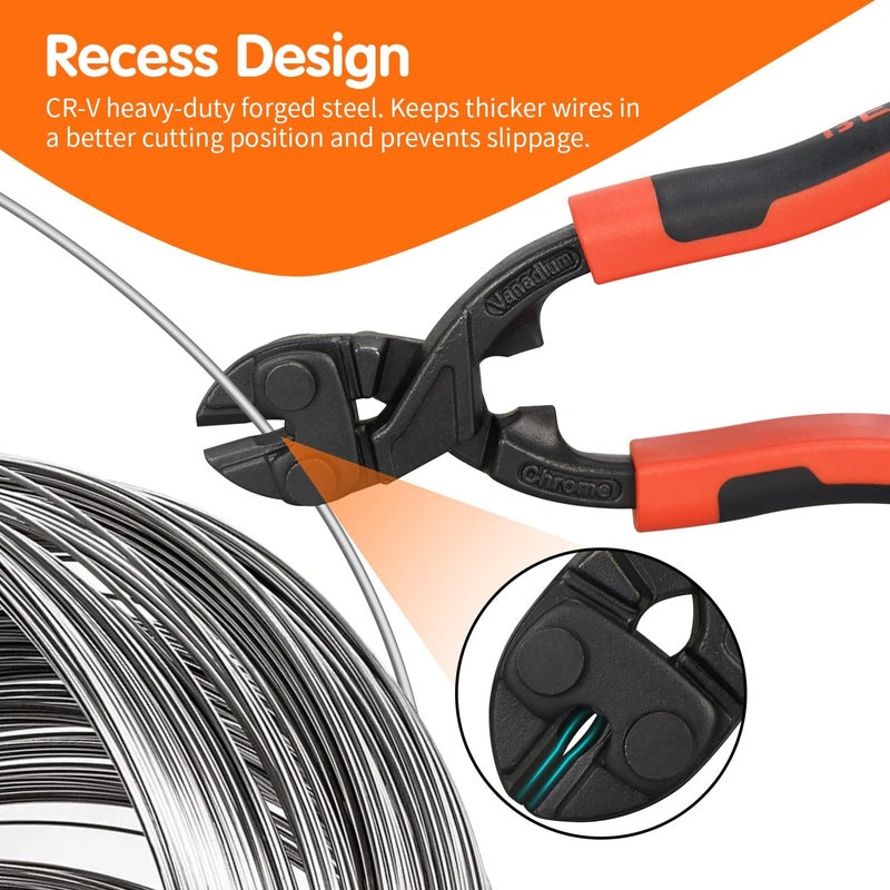 LFSEMINI 8-inch Mini Bolt Cutter, Heavy Duty Wire Cutters with Ergonomic Handle, High Hardness and High Leverage, CR-V Steel Blade for Wire, Cables, Chains, Small Screws, Nails - Image 4